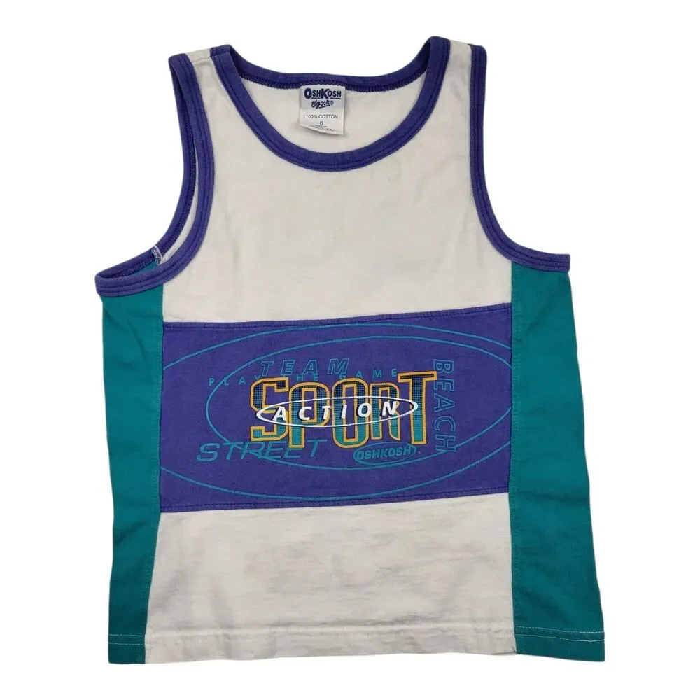 Vintage 90s OshKosh Action Sports Tank Top Kids Sz 6 Made In USA
